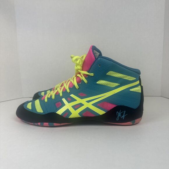 Asics Wrestling Shoes Mens Size 8.5 Jb Elite Blue Green Neon Lace Up Rare! main image 3